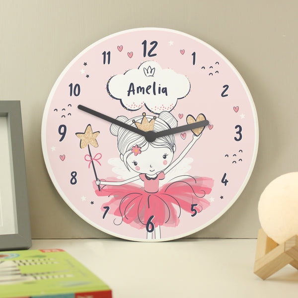 Personalised Fairy Wooden Childrens Clock - part of the Gifts Finder Personalised Wooden Clocks collection