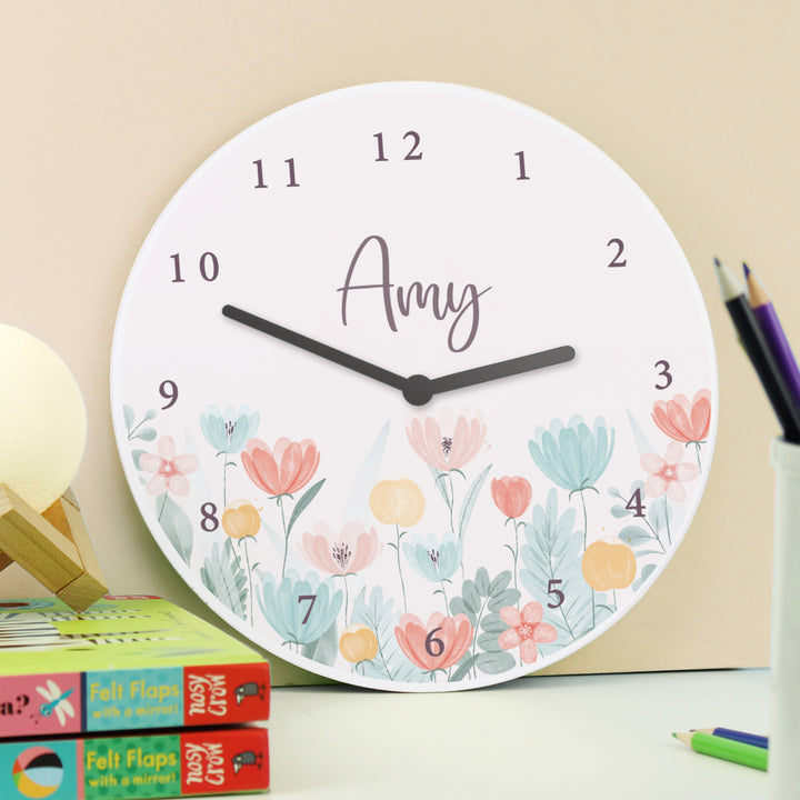 Personalised Floral Wooden Childrens Clock - part of the Gifts Finder Personalised Wooden Clocks collection