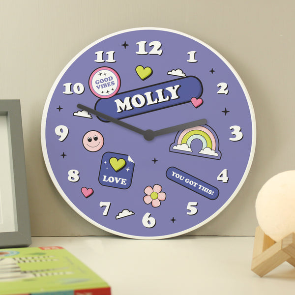 Personalised Positive Vibes Wooden Childrens Clock - part of the Gifts Finder Personalised Wooden Clocks collection