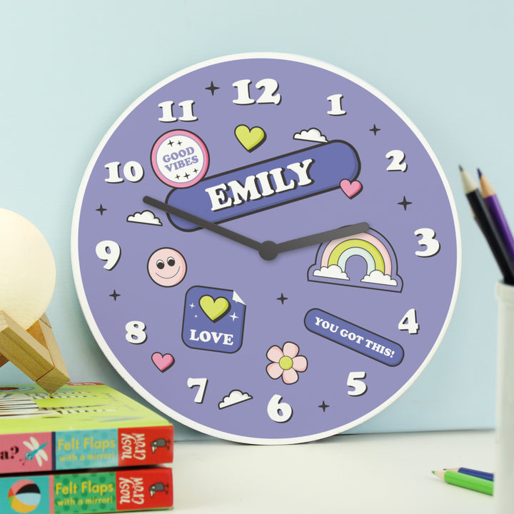 Personalised Positive Vibes Wooden Childrens Clock - part of the Gifts Finder Personalised Wooden Clocks collection