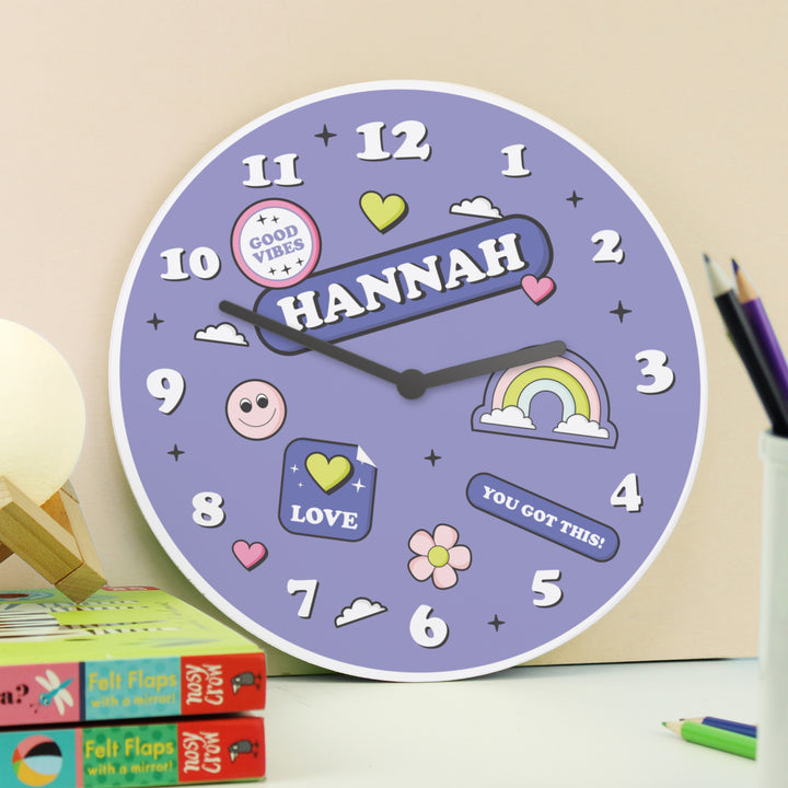 Personalised Positive Vibes Wooden Childrens Clock - part of the Gifts Finder Personalised Wooden Clocks collection