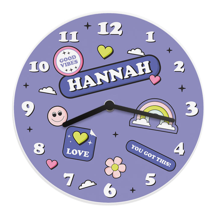 Personalised Positive Vibes Wooden Childrens Clock - part of the Gifts Finder Personalised Wooden Clocks collection