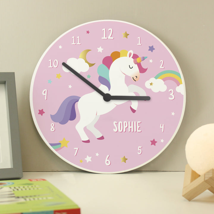 Personalised Unicorn Wooden Childrens Clock - part of the Gifts Finder Personalised Wooden Clocks collection