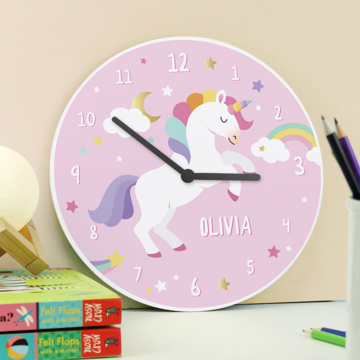 Personalised Unicorn Wooden Childrens Clock - part of the Gifts Finder Personalised Wooden Clocks collection