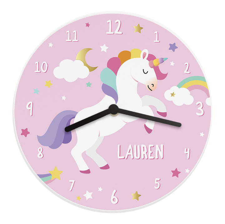 Personalised Unicorn Wooden Childrens Clock - part of the Gifts Finder Personalised Wooden Clocks collection