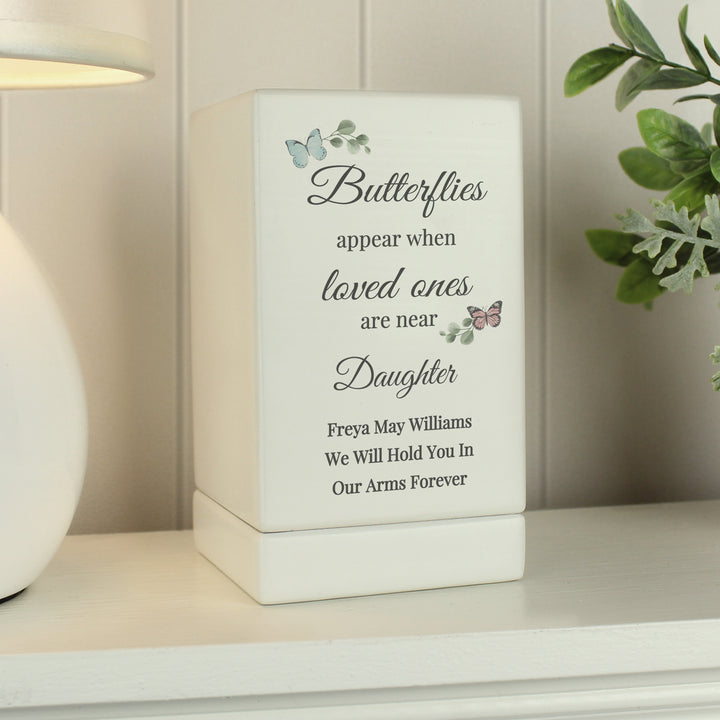 Personalised Butterflies Appear Small Wooden Urn - part of the Gifts Finder Personalised Memorial Gifts collection