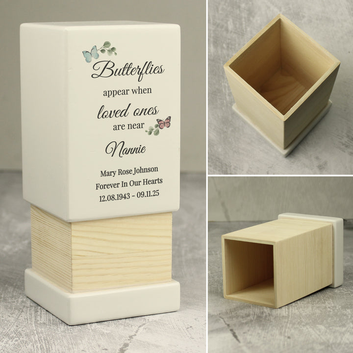 Personalised Butterflies Appear Small Wooden Urn - part of the Gifts Finder Personalised Memorial Gifts collection