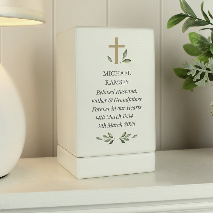 Personalised Memorial Cross Small Wooden Urn - part of the Gifts Finder Personalised Memorial Gifts collection