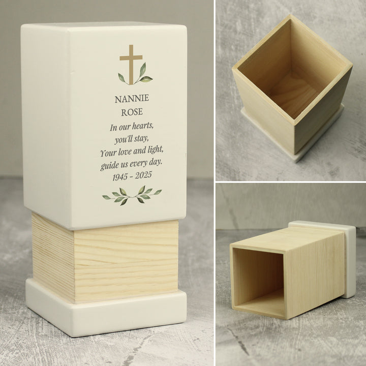 Personalised Memorial Cross Small Wooden Urn - part of the Gifts Finder Personalised Memorial Gifts collection