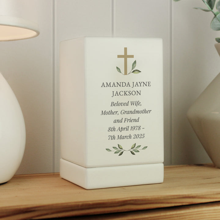 Personalised Memorial Cross Small Wooden Urn - part of the Gifts Finder Personalised Memorial Gifts collection