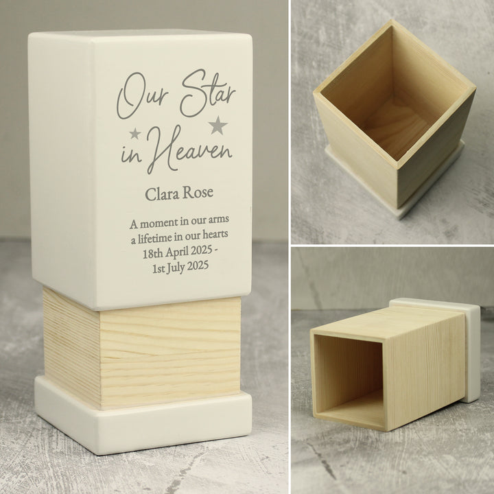 Personalised Our Star in Heaven Small Wooden Urn - part of the Gifts Finder Personalised Memorial Gifts collection