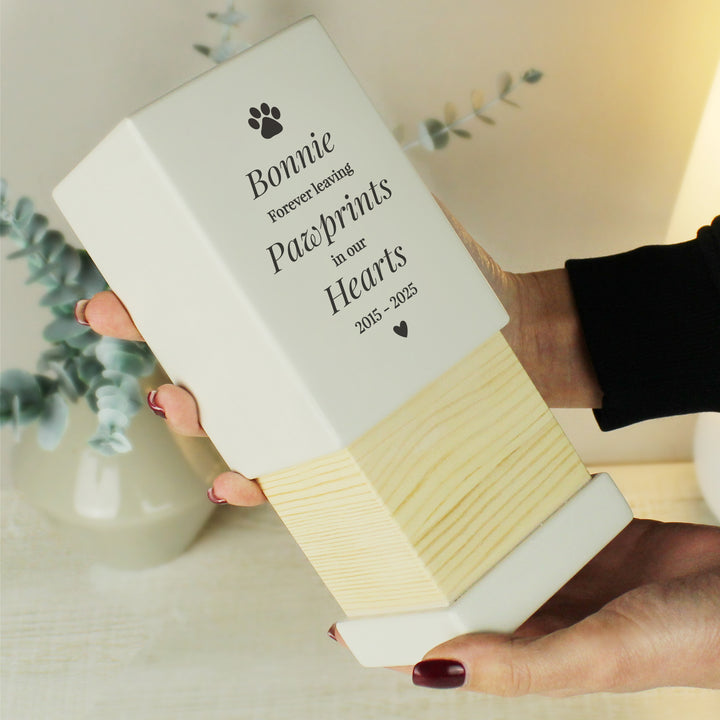 Personalised Pet Pawprints Small Wooden Urn - part of the Personalised Memorial Gifts collection