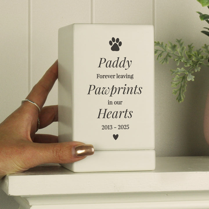 Personalised Pet Pawprints Small Wooden Urn - part of the Personalised Memorial Gifts collection