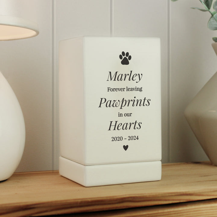 Personalised Pet Pawprints Small Wooden Urn - part of the Personalised Memorial Gifts collection