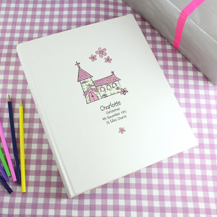 Personalised Whimsical Church Pink Traditional Album in gift category Personalised Photo Albums