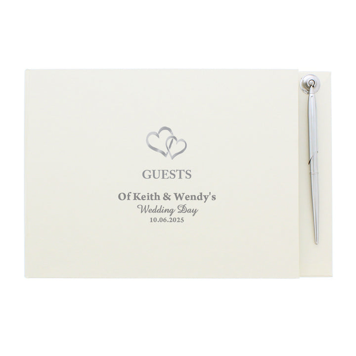 Buy Personalised Hearts Design Hardback Guest Book & Pen available now at www.giftsfinder.co.uk