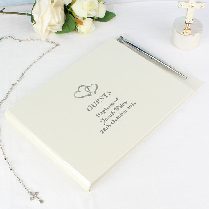 Buy Personalised Hearts Design Hardback Guest Book & Pen available now at www.giftsfinder.co.uk