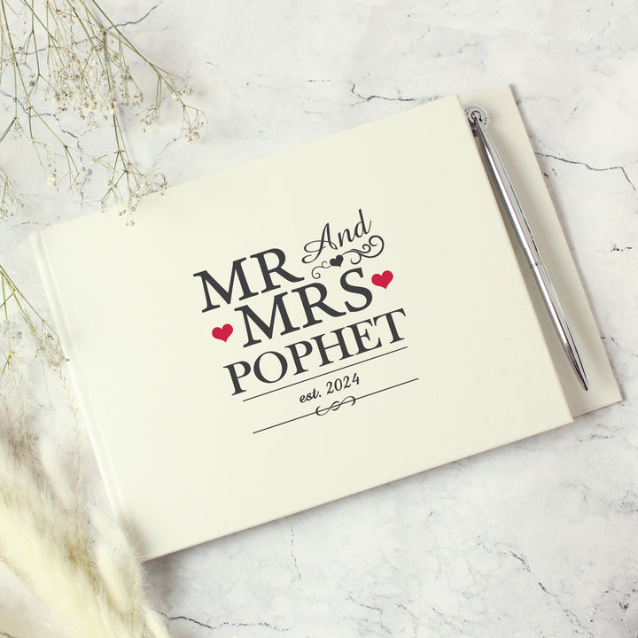 Buy Personalised Mr & Mrs Hardback Guest Book & Pen available now at www.giftsfinder.co.uk