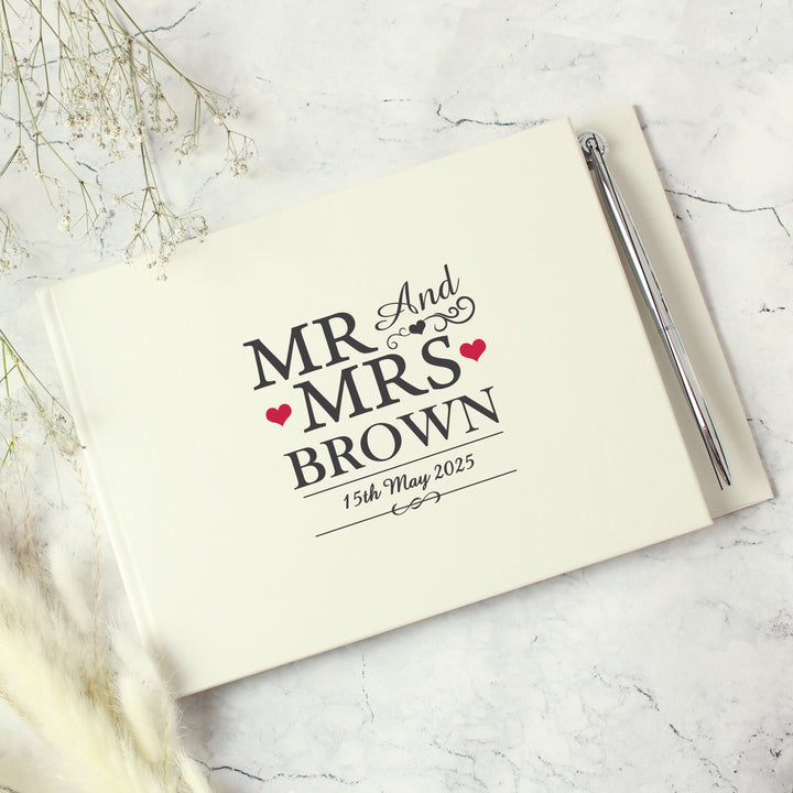 Buy Personalised Mr & Mrs Hardback Guest Book & Pen available now at www.giftsfinder.co.uk