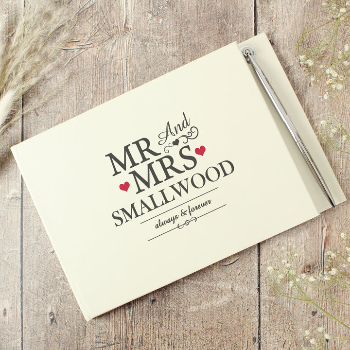 Buy Personalised Mr & Mrs Hardback Guest Book & Pen available now at www.giftsfinder.co.uk