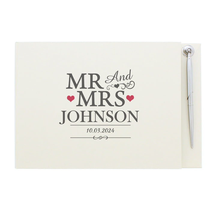 Buy Personalised Mr & Mrs Hardback Guest Book & Pen available now at www.giftsfinder.co.uk