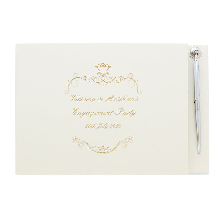 Buy Personalised Gold Ornate Swirl Hardback Guest Book & Pen available now at www.giftsfinder.co.uk