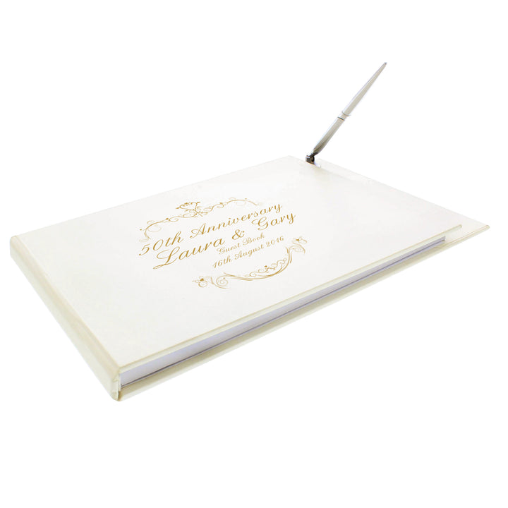 Buy Personalised Gold Ornate Swirl Hardback Guest Book & Pen available now at www.giftsfinder.co.uk