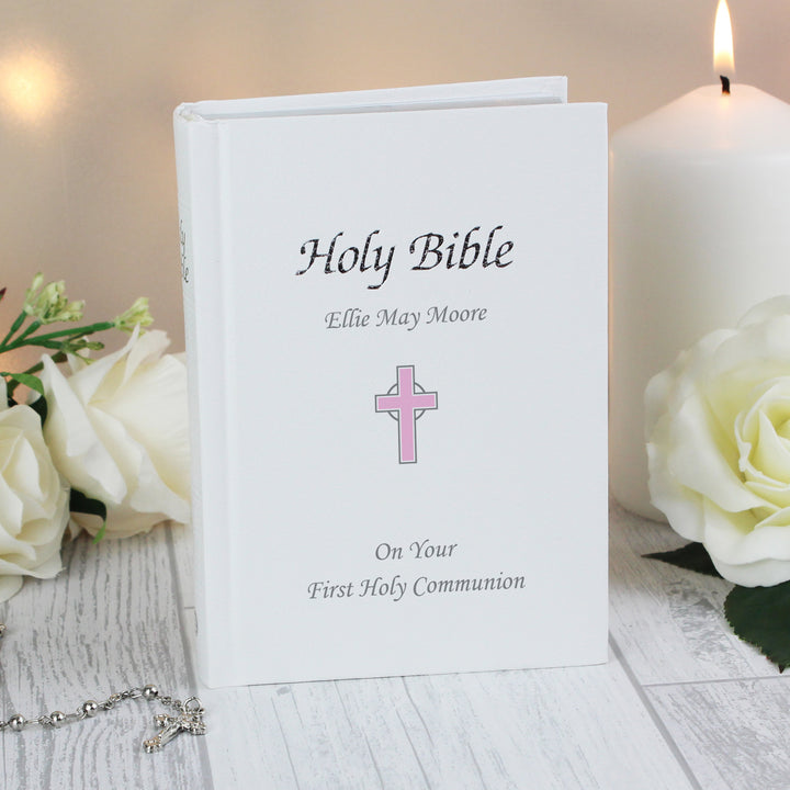 Buy Personalised Pink Cross Bible at www.giftsfinder.co.uk