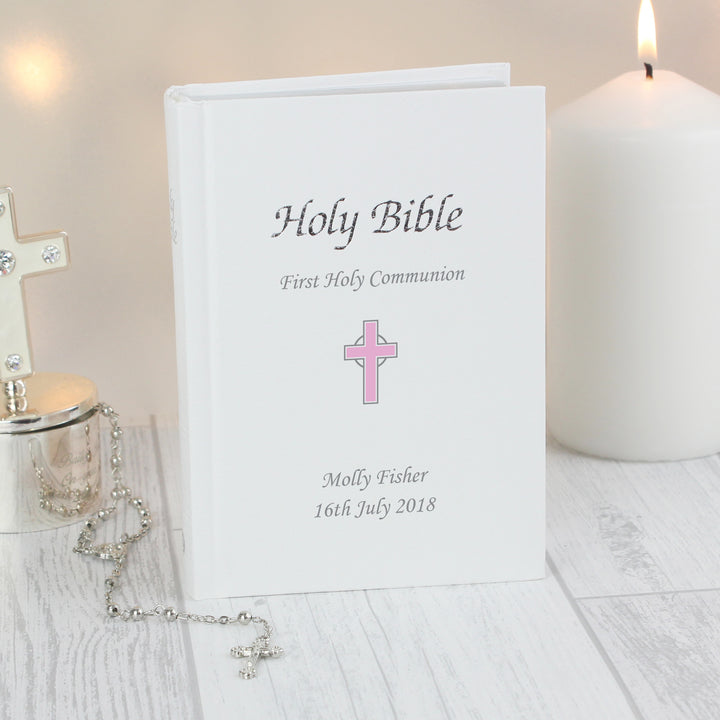 Buy Personalised Pink Cross Bible at www.giftsfinder.co.uk