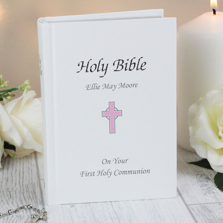 Buy Personalised Pink Cross Bible at www.giftsfinder.co.uk