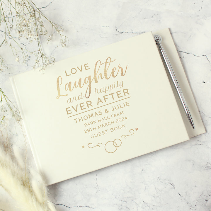 Buy Personalised Happily Ever After Wedding Hardback Guest Book & Pen at www.giftsfinder.co.uk