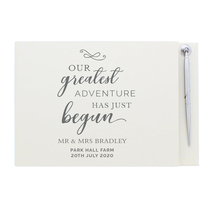 Buy Personalised Greatest Adventure Wedding Hardback Guest Book & Pen at www.giftsfinder.co.uk