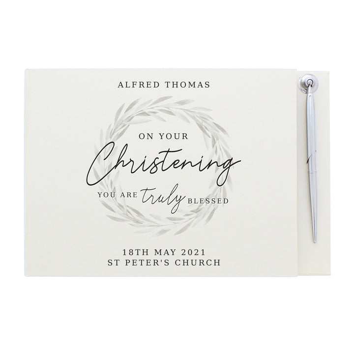 Personalised 'Truly Blessed' Christening Hardback Guest Book & Pen - part of the Gifts Finder Personalised Guest Book & Pen Sets collection