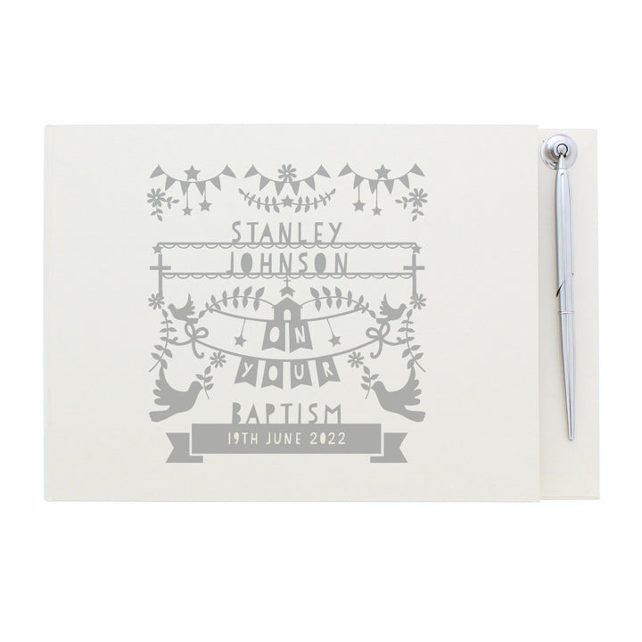 Buy Personalised Grey Papercut Style Hardback Guest Book & Pen at www.giftsfinder.co.uk