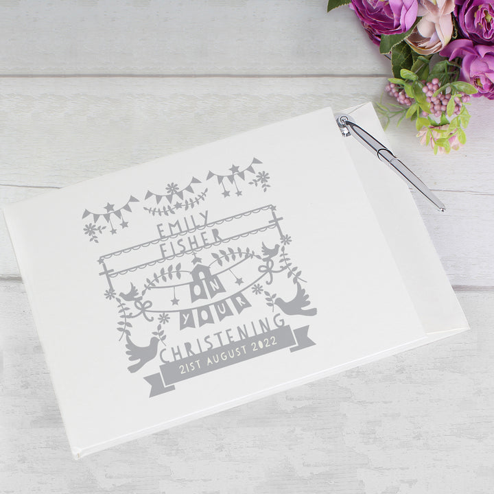 Buy Personalised Grey Papercut Style Hardback Guest Book & Pen at www.giftsfinder.co.uk