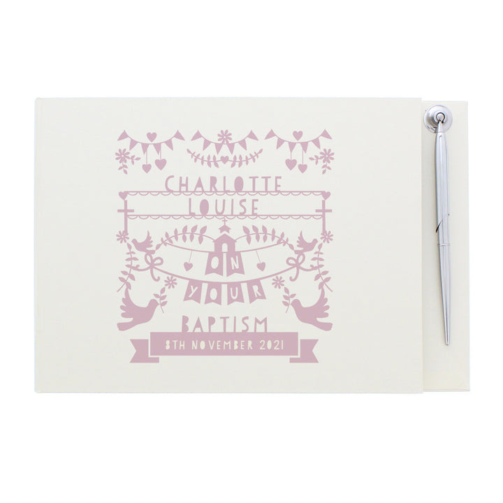 Buy Personalised Pink Papercut Style Hardback Guest Book & Pen at www.giftsfinder.co.uk