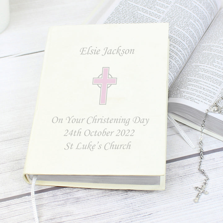 Buy Personalised Pink Cross Holy Bible - Eco-friendly at www.giftsfinder.co.uk