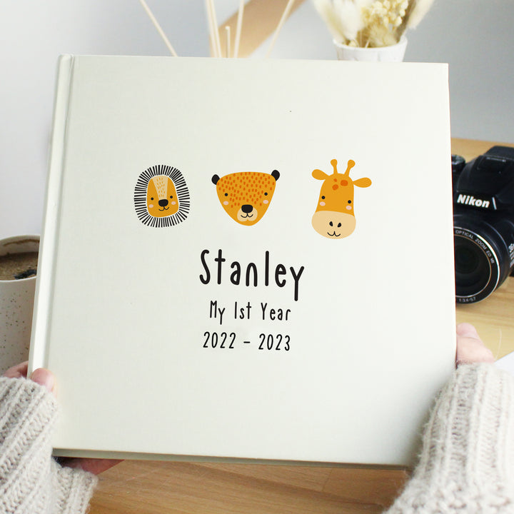 Personalised Scandi Safari Animals Square Photo Album in gift category Personalised Photo Albums