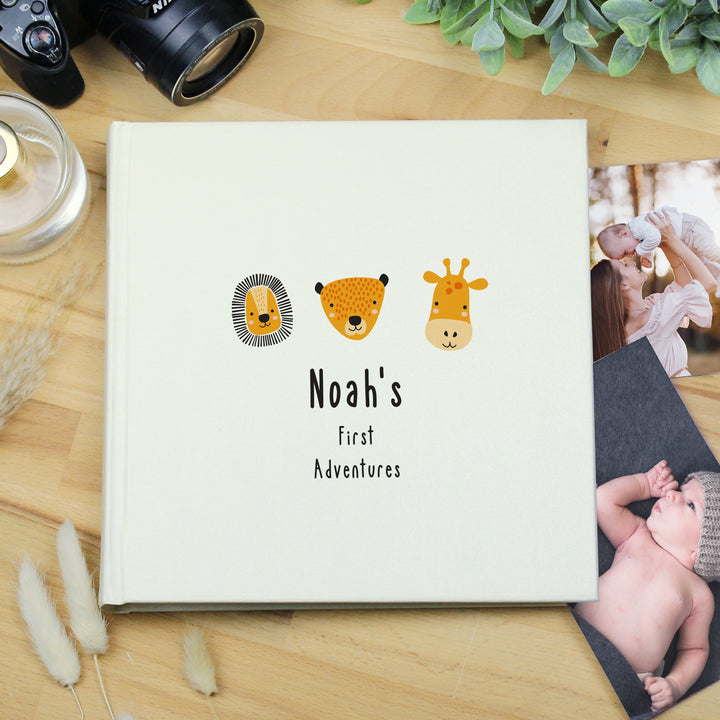 Personalised Scandi Safari Animals Square Photo Album in gift category Personalised Photo Albums