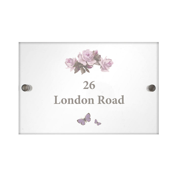 Buy Personalised Vintage Rose Acrylic House Sign at www.giftsfinder.co.uk