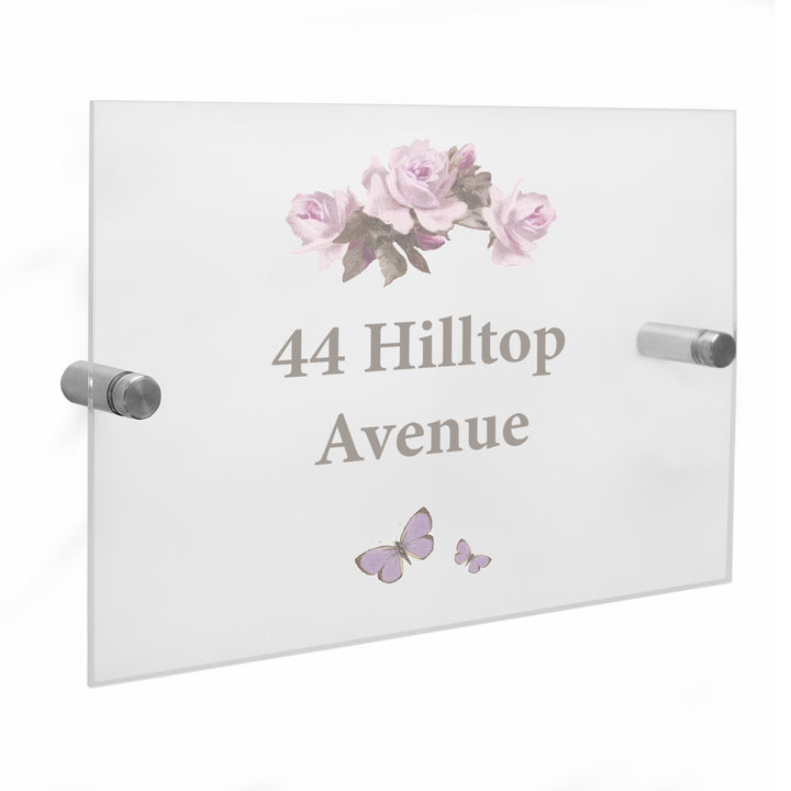 Buy Personalised Vintage Rose Acrylic House Sign at www.giftsfinder.co.uk