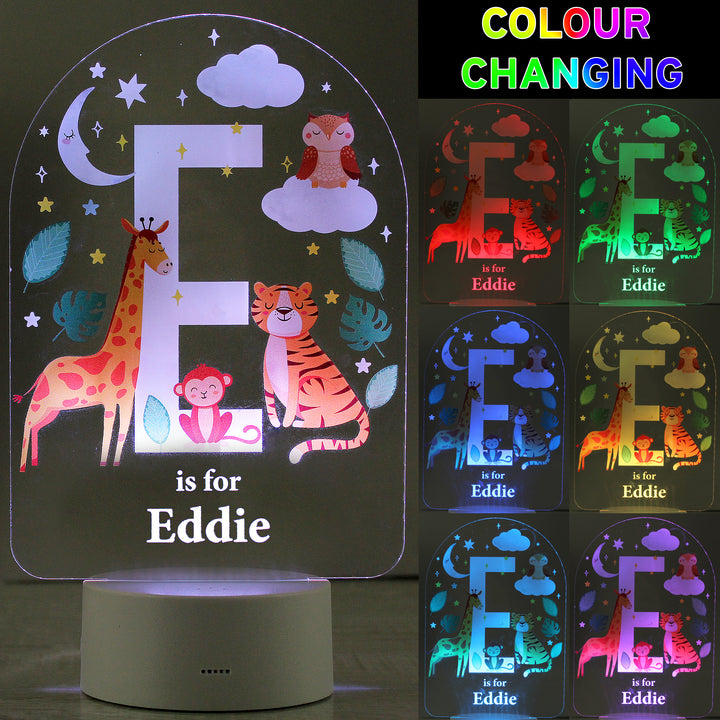 Personalised Animal Alphabet LED Colour Changing Night Light - part of the Gifts Finder Personalised Childrens Night Lights & Lamps collection