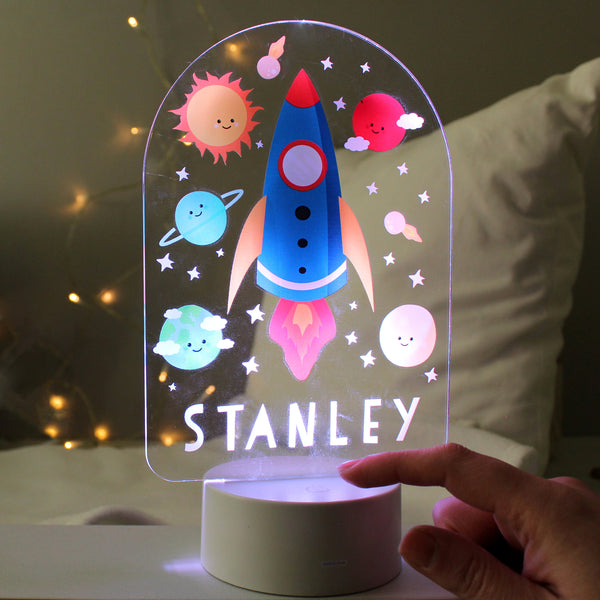 Personalised Space Rocket LED Colour Changing Night Light in gift category Personalised Childrens Night Lights & Lamps