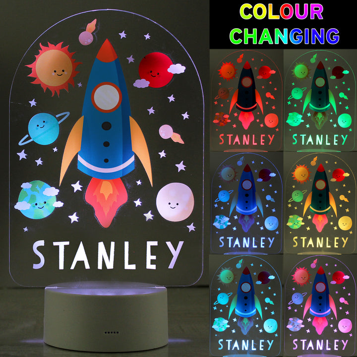 Personalised Space Rocket LED Colour Changing Night Light in gift category Personalised Childrens Night Lights & Lamps