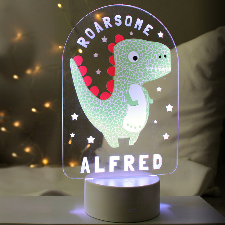 Personalised Roarsome Dinosaur LED Colour Changing Night Light in gift category Personalised Childrens Night Lights & Lamps