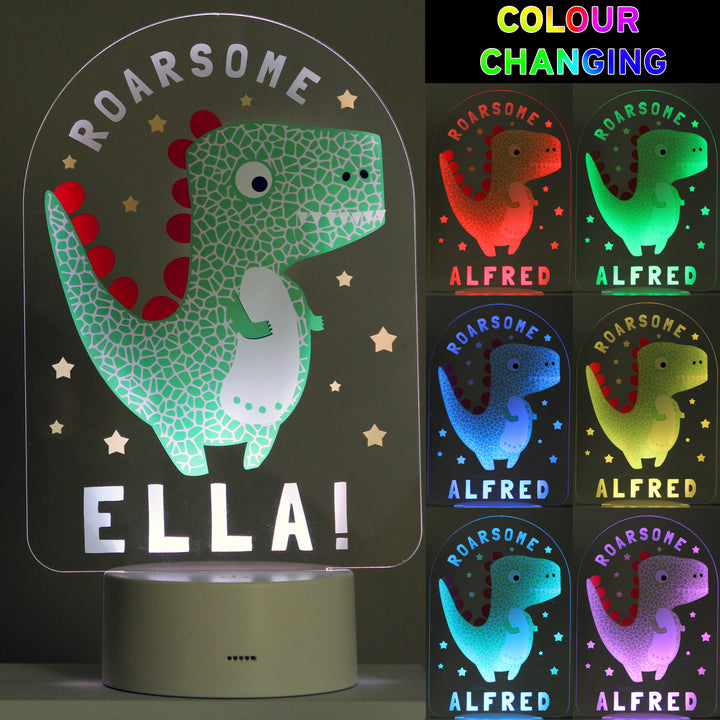 Personalised Roarsome Dinosaur LED Colour Changing Night Light in gift category Personalised Childrens Night Lights & Lamps