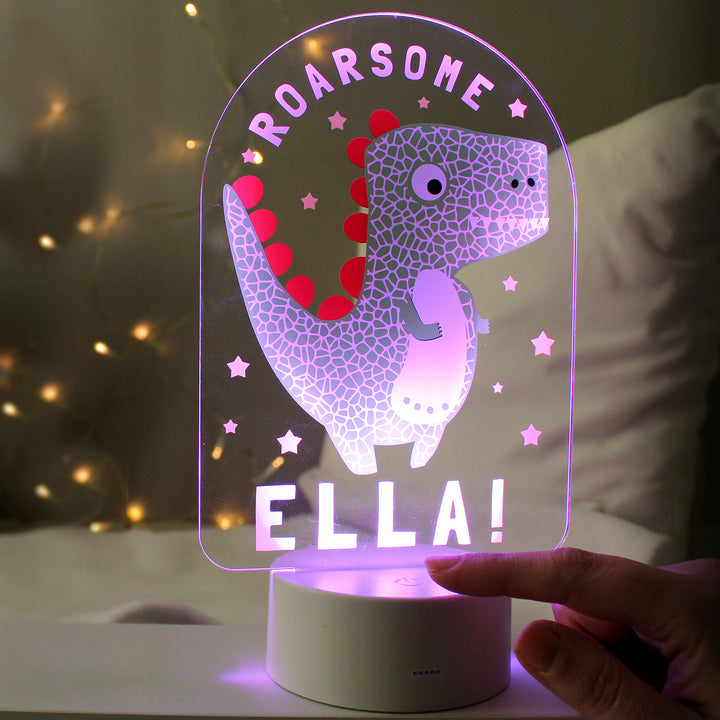 Personalised Roarsome Dinosaur LED Colour Changing Night Light in gift category Personalised Childrens Night Lights & Lamps