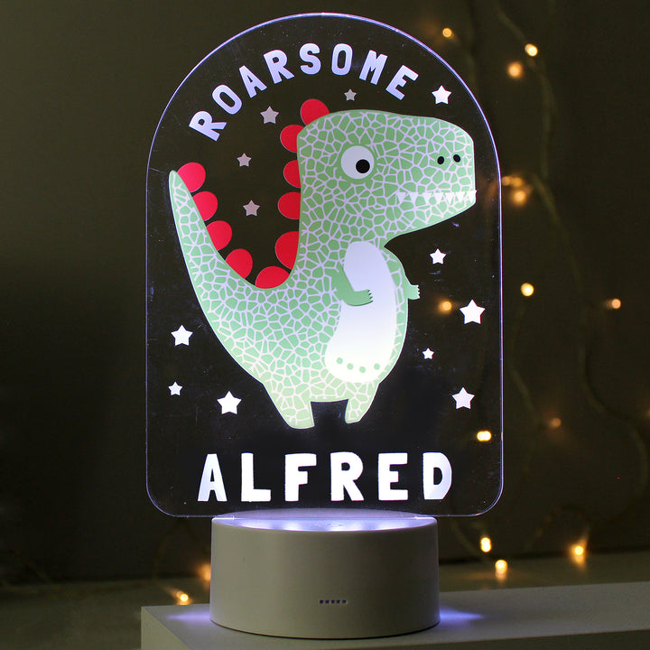 Personalised Roarsome Dinosaur LED Colour Changing Night Light in gift category Personalised Childrens Night Lights & Lamps