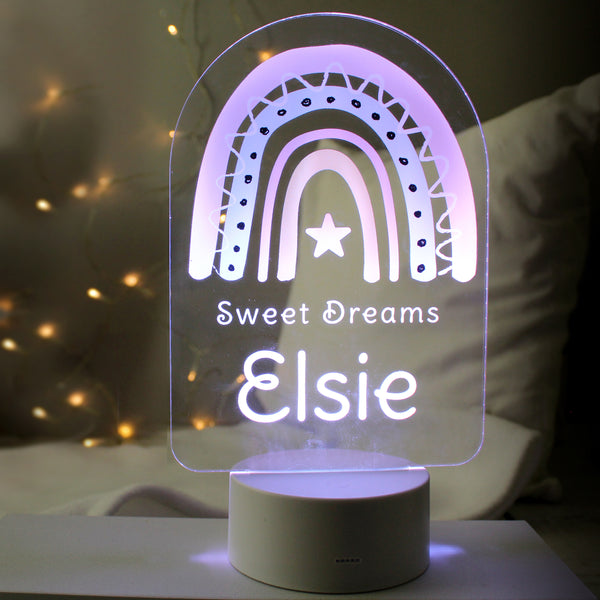 Buy Personalised Pink Rainbow LED Colour Changing Night Light at www.giftsfinder.co.uk