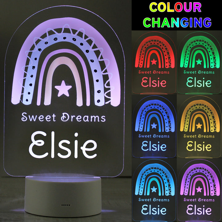 Buy Personalised Pink Rainbow LED Colour Changing Night Light at www.giftsfinder.co.uk